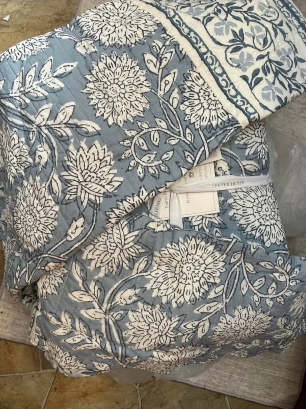 Levtex Blue Floral Quilted Comforter Set